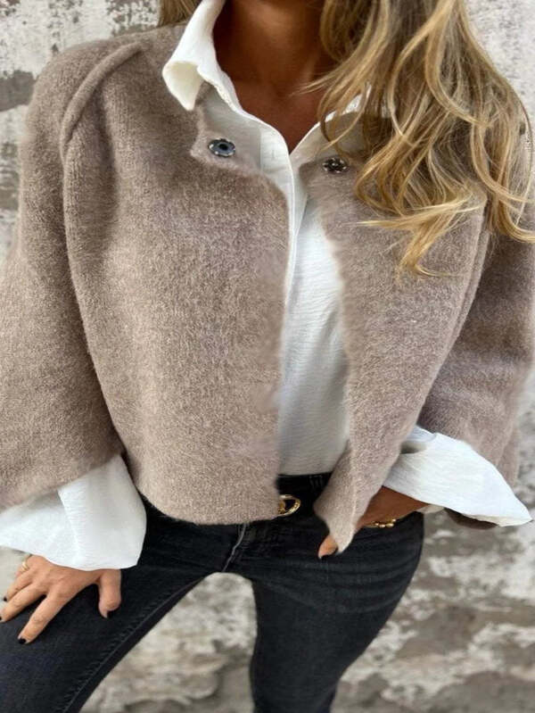 Celest - Abrigo de lana con cuello redondo y mangas largas